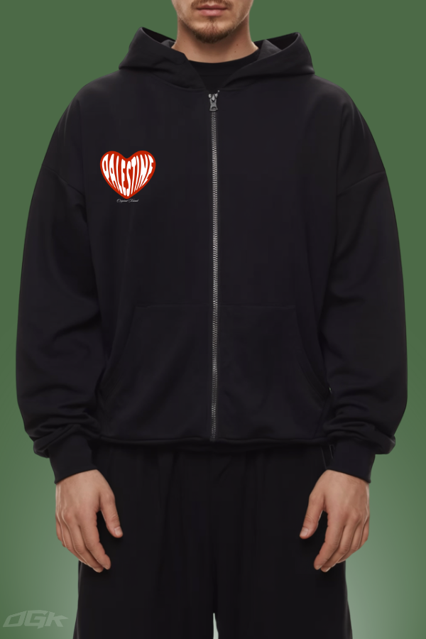 HEART FOR PALESTINE - HEAVY ZIP HOODIE ***